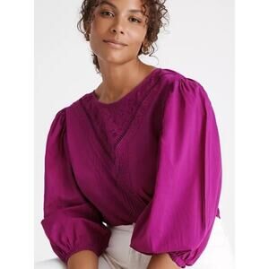 Anthropologie Farm Rio Kelsie Blouse XS Magenta Purple Peasant Cottagecore NWT